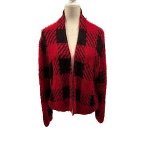 August Silk Red and Black Checkered Cardigan - XL